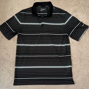 Men’s Nike golf Dri- fit Black and Gray Striped Polo Shirt
